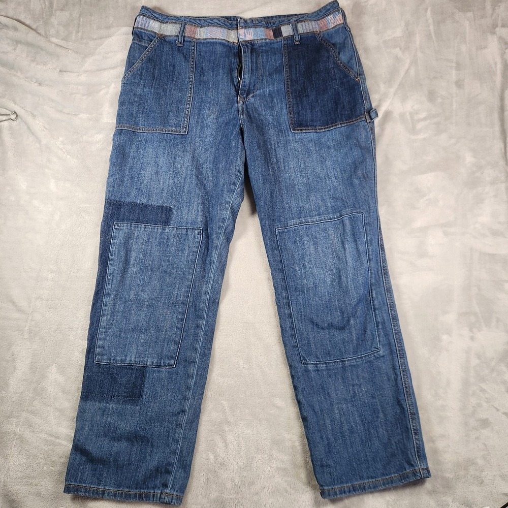 Pilcro and the Letterpress Staight Leg Jeans 33" Boho Faux Belt Relaxed‎ Comfy